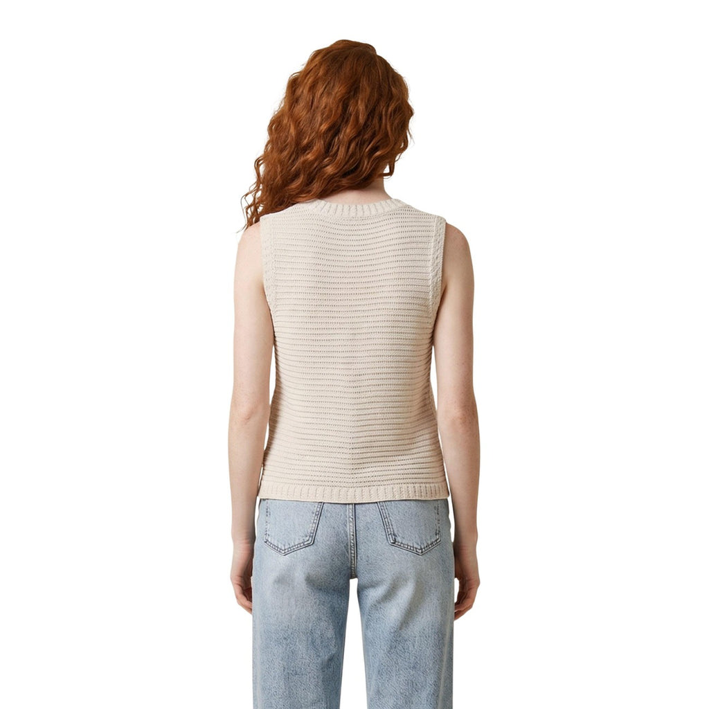 Morgan De Toi Gilet Donna Beige Cotone Smanicato Scollo V - AbbiMar