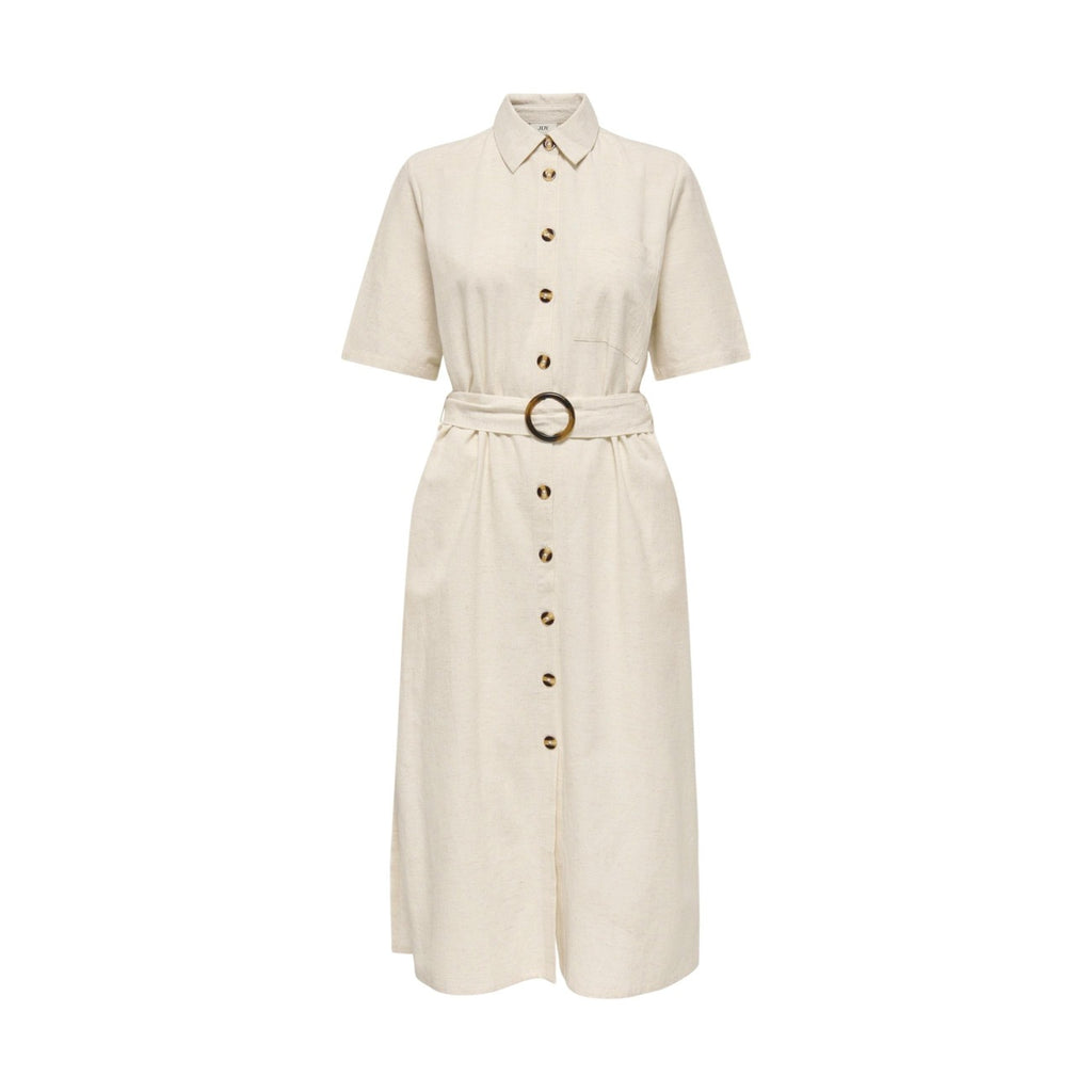 Jacqueline De Yong Abito Donna Beige Lino Cotone con Cintura - AbbiMar