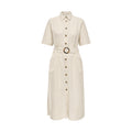 Jacqueline De Yong Abito Donna Beige Lino Cotone con Cintura - AbbiMar