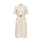 Jacqueline De Yong Abito Donna Beige Lino Cotone con Cintura - AbbiMar