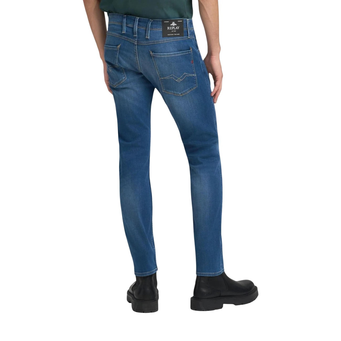 Replay Jeans Uomo Blu Cotone Poliestere Elastan Zip Bottone - AbbiMar
