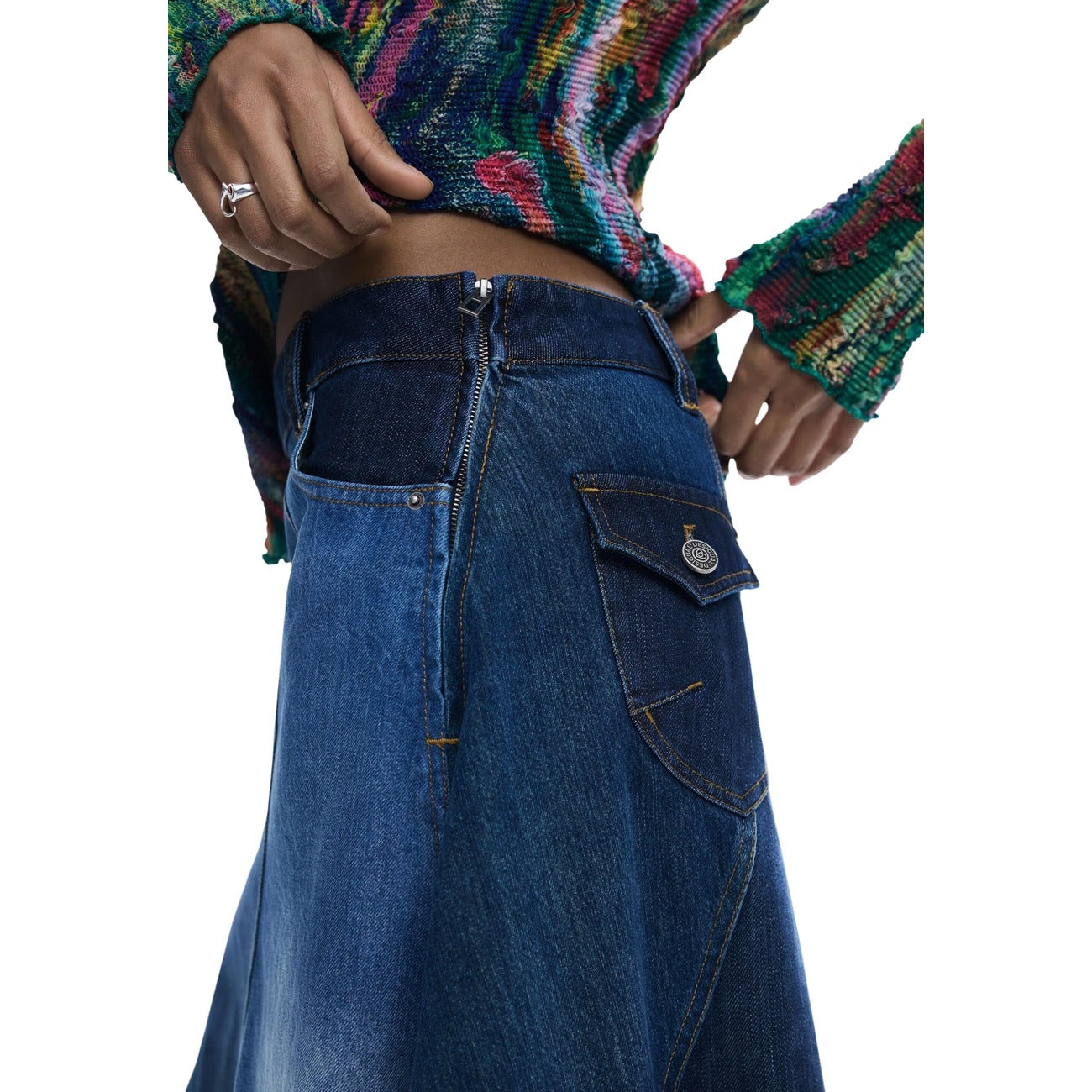 Desigual Gonna Donna Blu Cotone Cerniera Tasche - AbbiMar