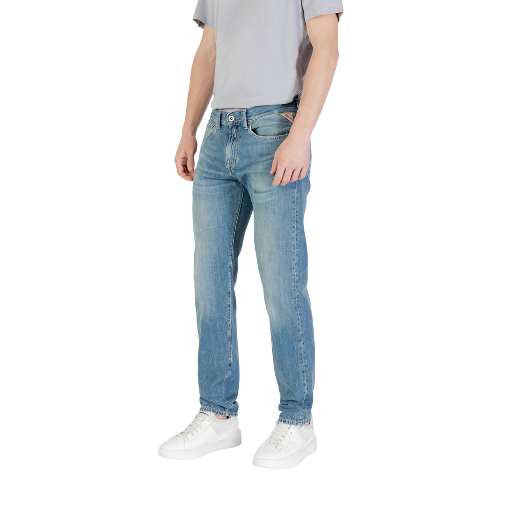 Replay Jeans Uomo Blu 100% Cotone Zip Bottone Tasche - AbbiMar