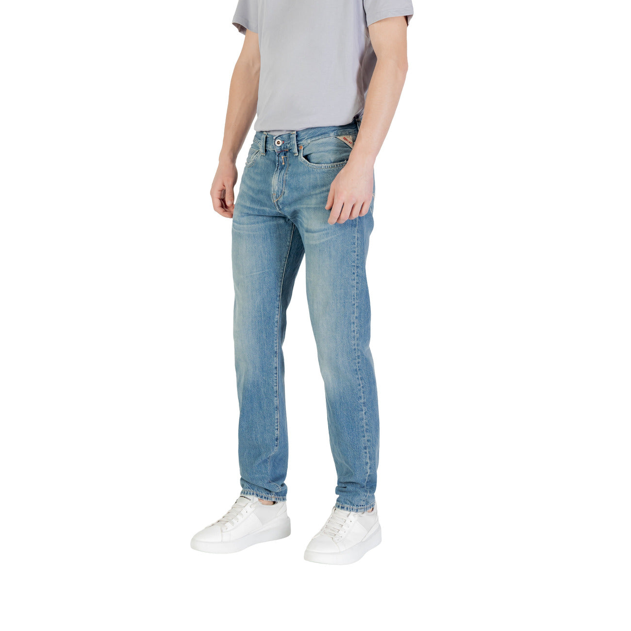 Replay Jeans Uomo Blu 100% Cotone Zip Bottone Tasche - AbbiMar