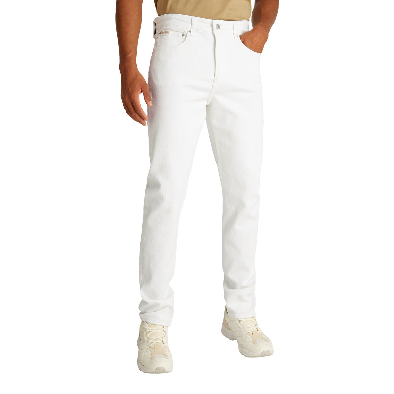 Calvin Klein Jeans Uomo Bianco Cotone Organico Zip Bottone - AbbiMar
