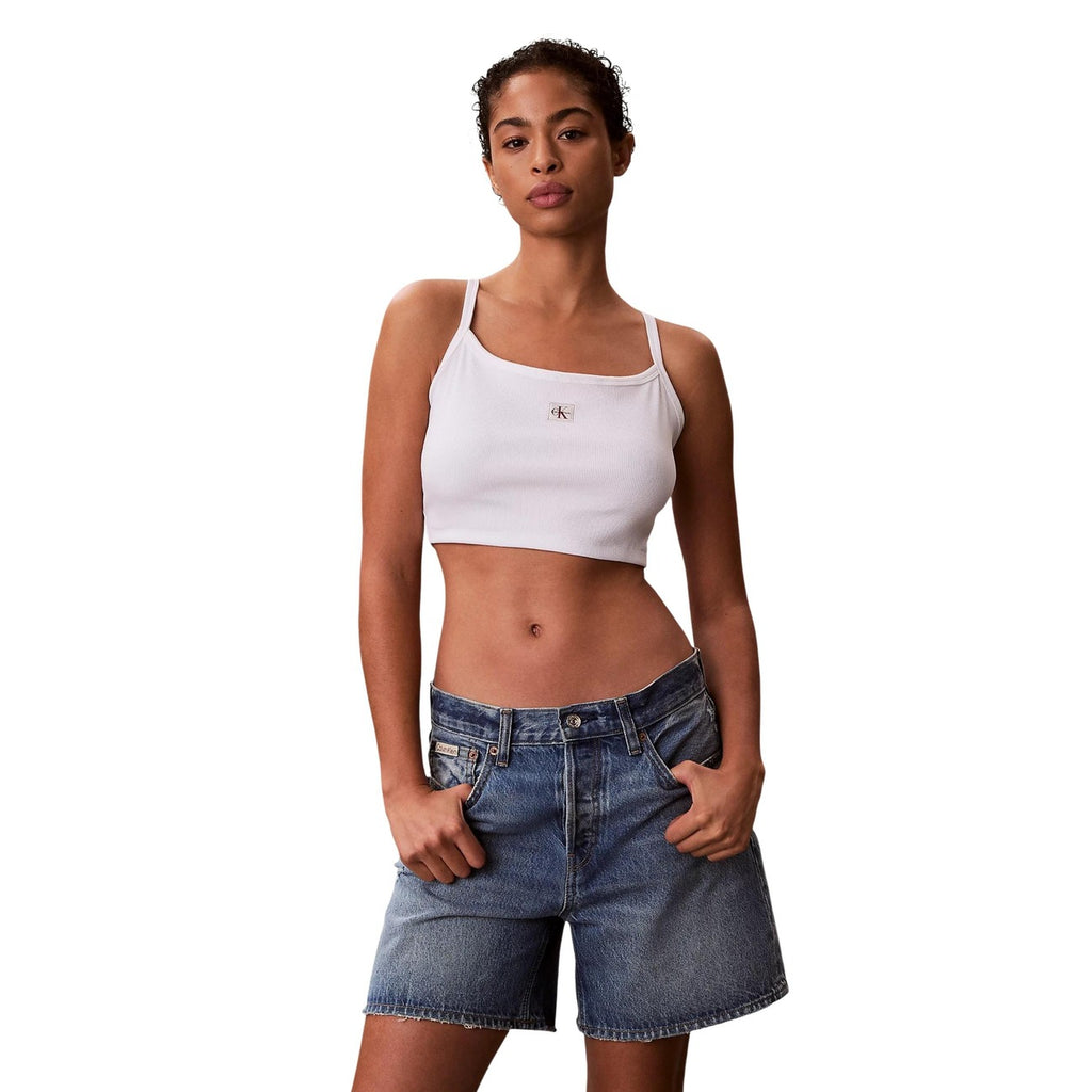 Calvin Klein Jeans Top Donna Bianco Spalline Scollo Quadrato - AbbiMar