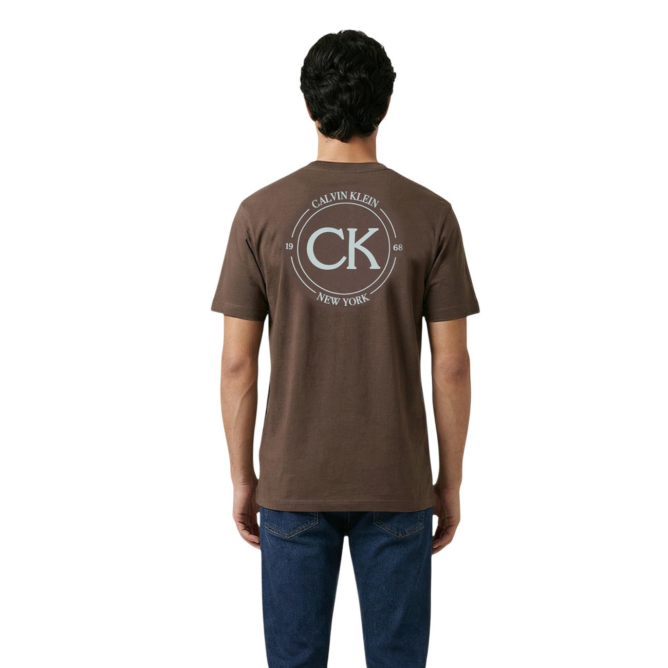 Calvin Klein Jeans T-Shirt Uomo Marrone Stampa Maniche Corte - AbbiMar
