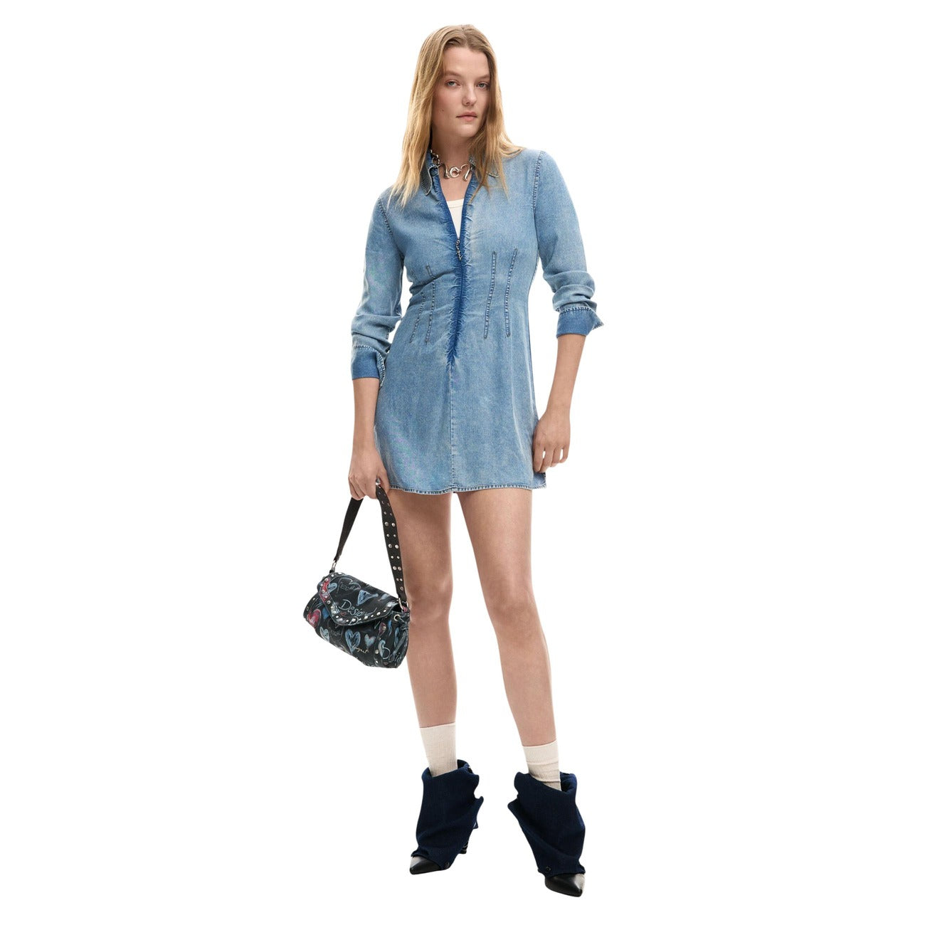Desigual Abito Donna Azzurro Lyocell Maniche Lunghe - AbbiMar
