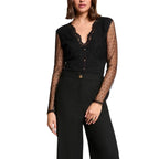 Morgan De Toi Blouse Donna Nero Bottoni Maniche Lunghe Scollo V - AbbiMar