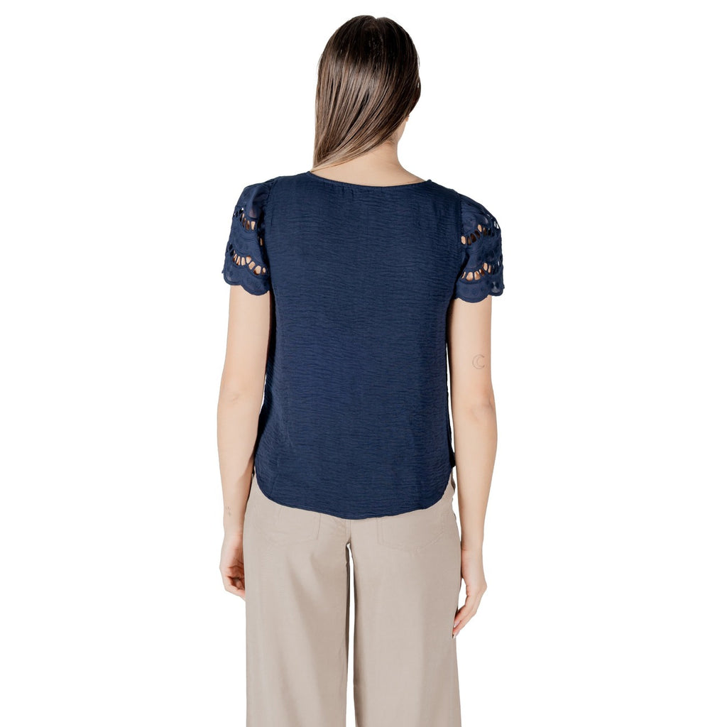 Jacqueline De Yong T-Shirt Donna Blu Maniche Corte - AbbiMar