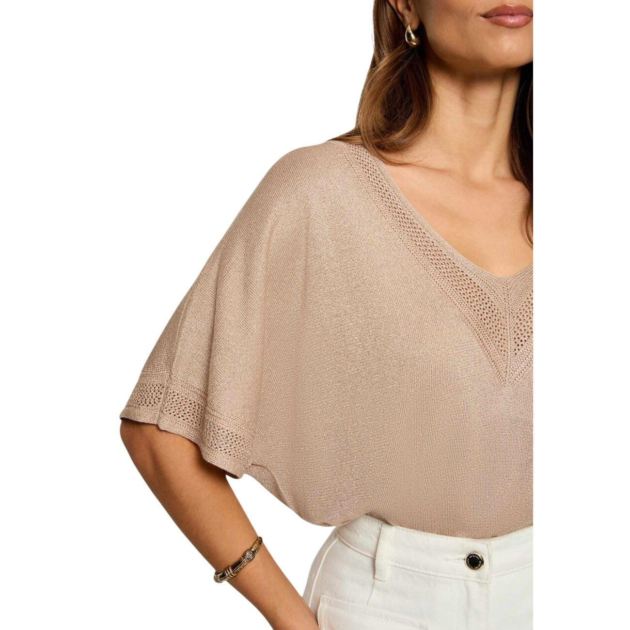 Morgan De Toi Maglia Donna Beige Maniche Corte Scollo V - AbbiMar