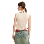 Desigual Top Donna Beige Smanicato Scollo V - AbbiMar