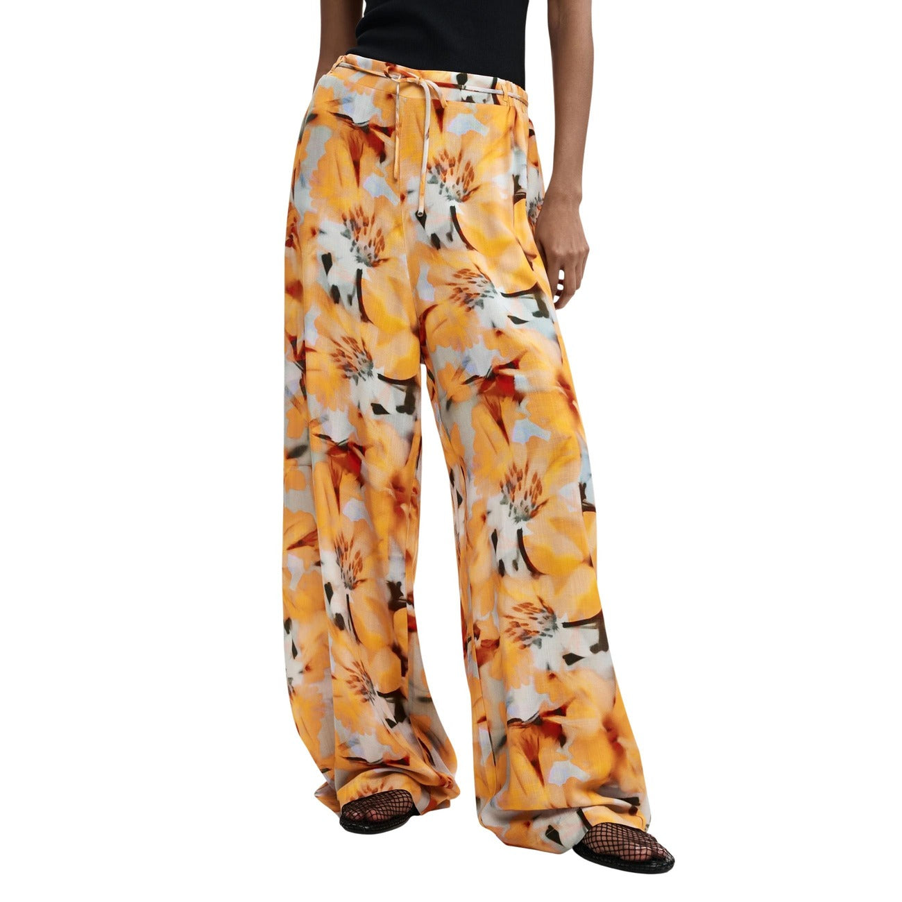 Desigual Pantaloni Donna Arancione Floreale Viscosa