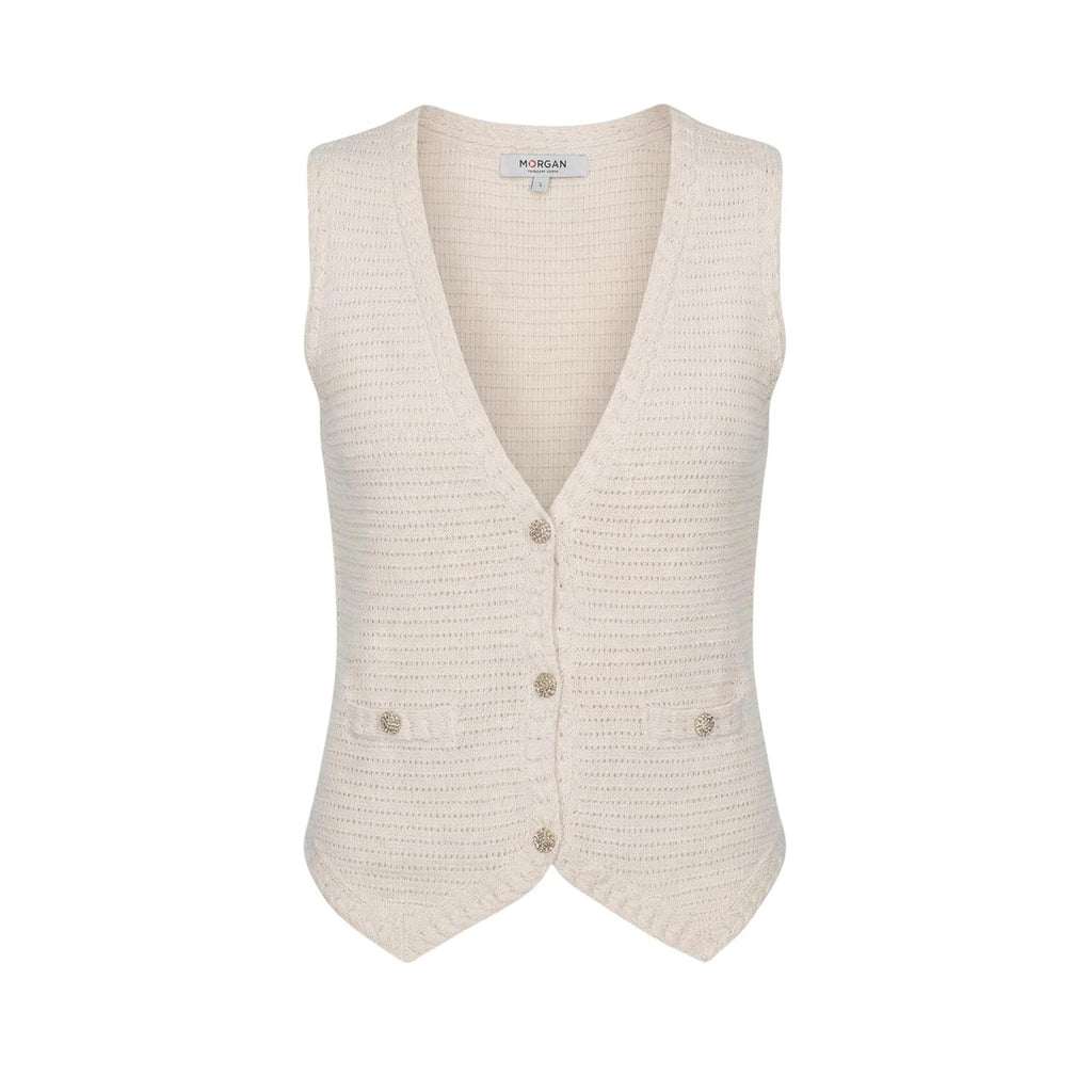 Morgan De Toi Gilet Donna Beige Cotone Smanicato Scollo V - AbbiMar