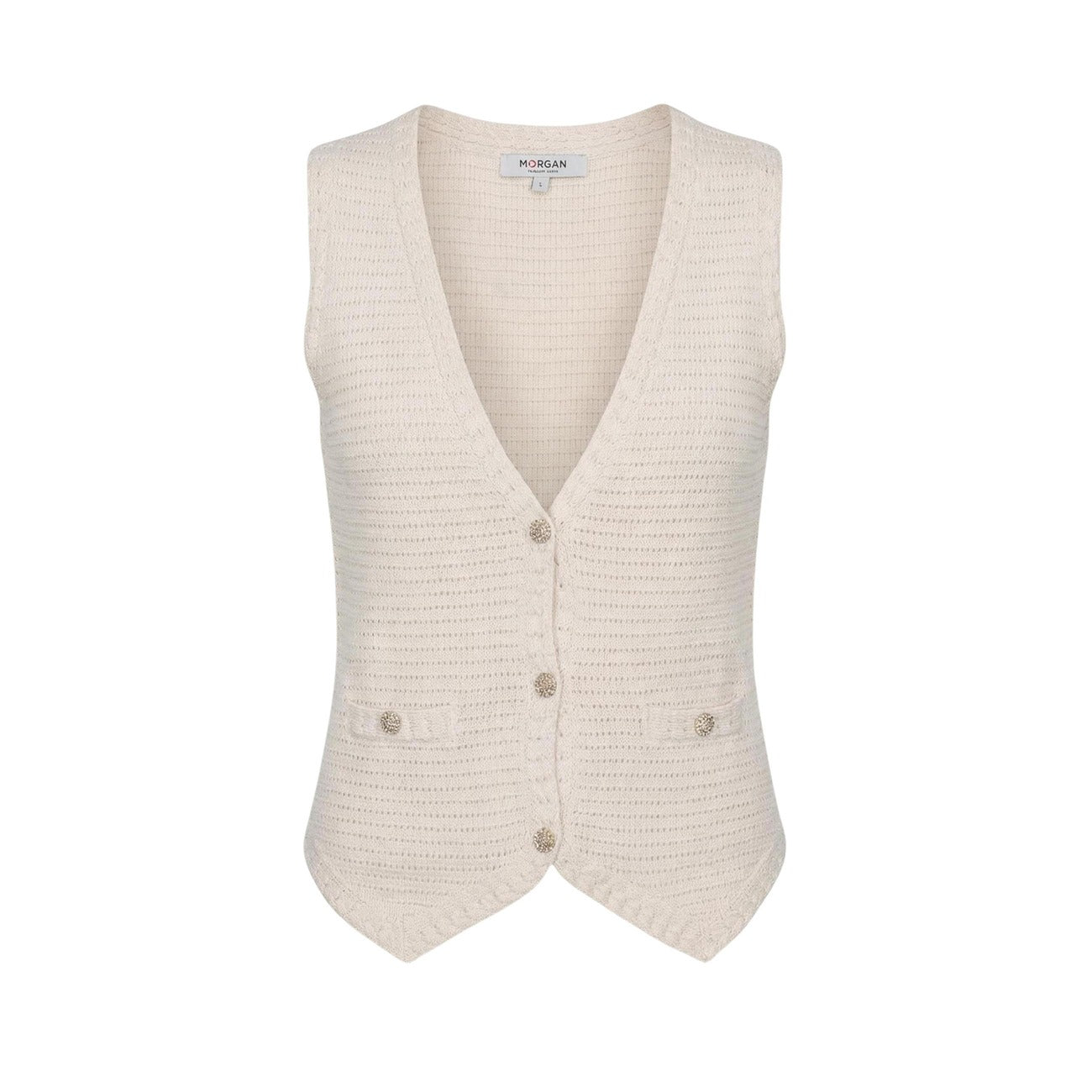 Morgan De Toi Gilet Donna Beige Cotone Smanicato Scollo V - AbbiMar