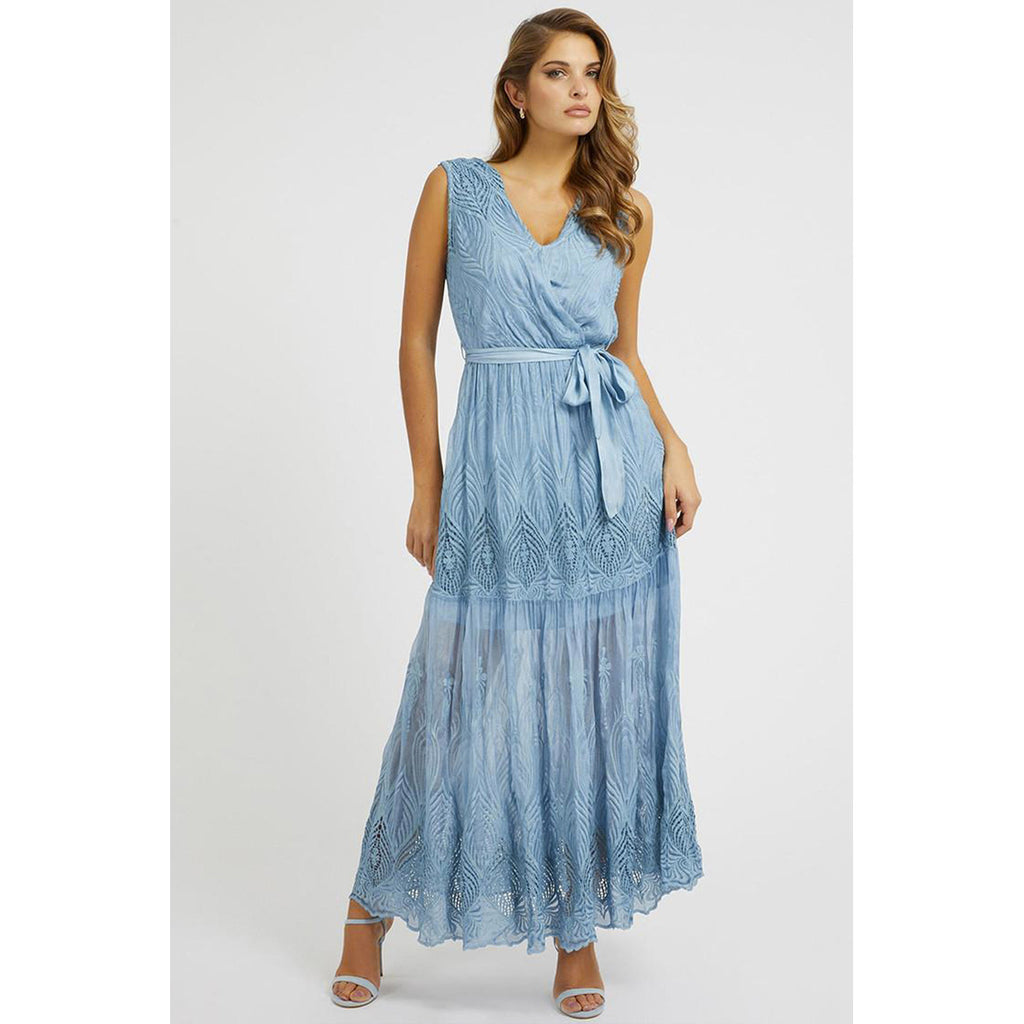 Guess Abito Donna Azzurro Floreale Smanicato Seta - AbbiMar