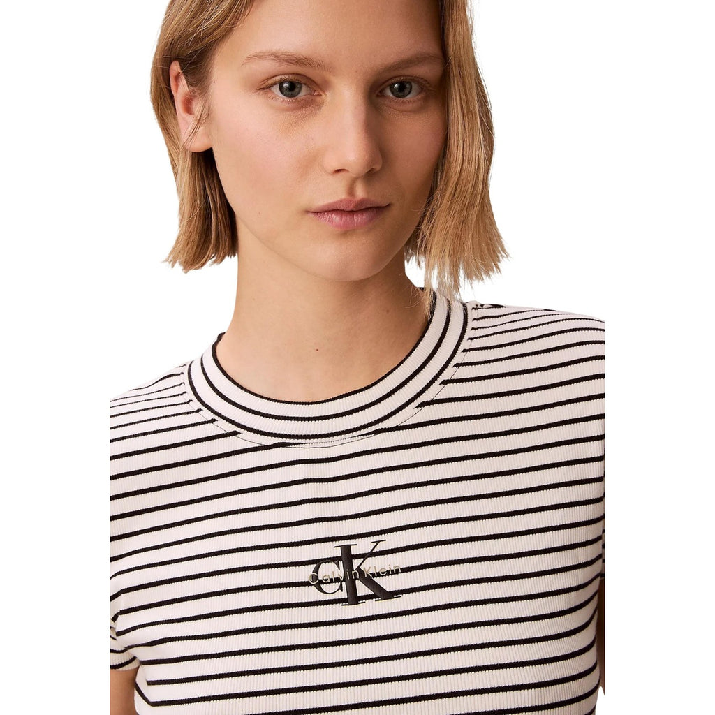 Calvin Klein Jeans Top Donna Nero Righe Maniche Corte - AbbiMar