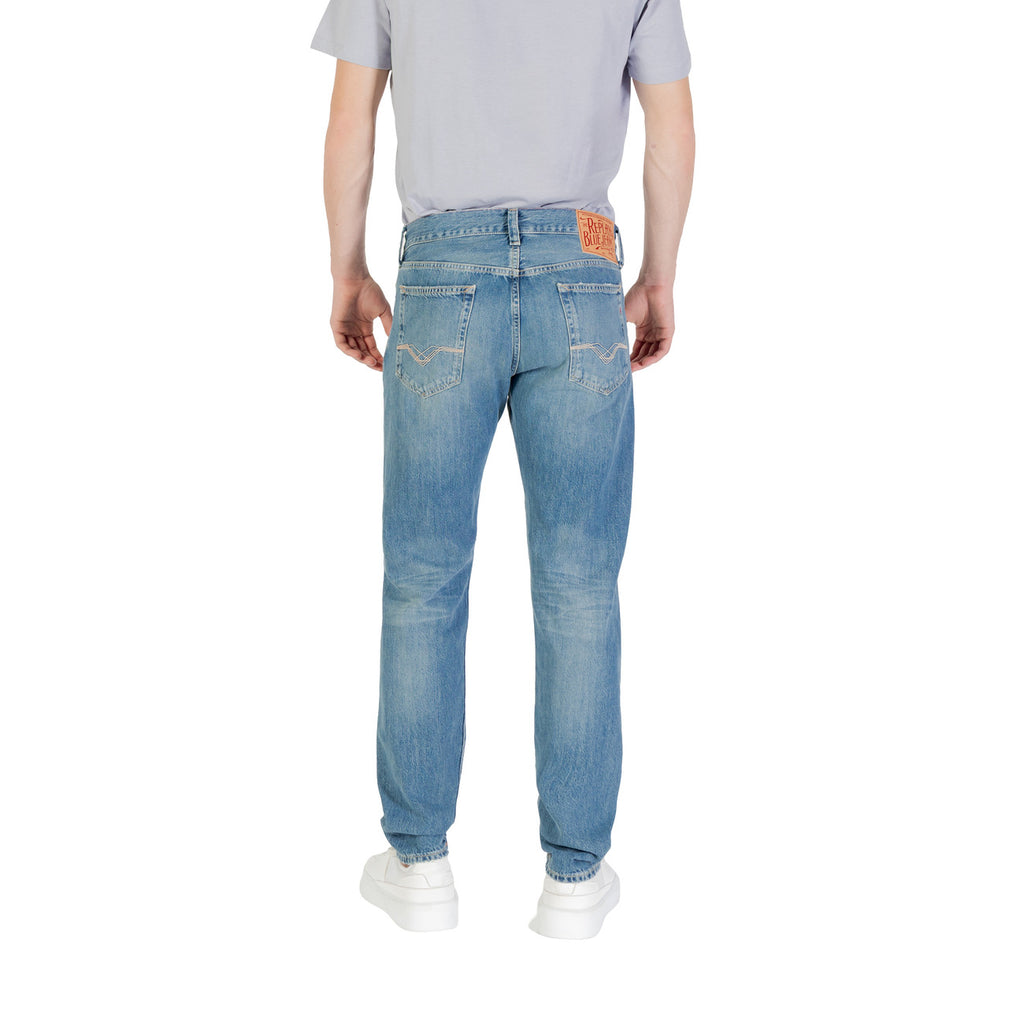 Replay Jeans Uomo Blu 100% Cotone Zip Bottone Tasche - AbbiMar