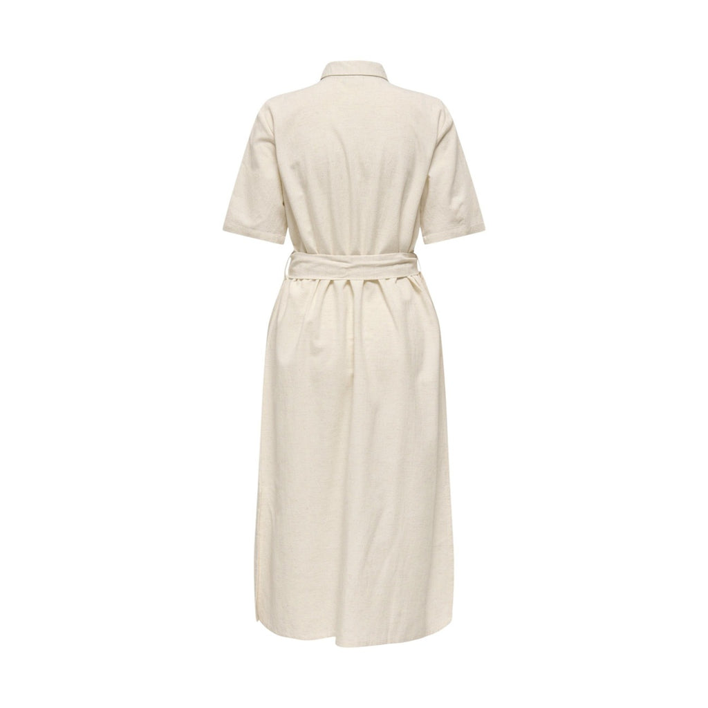 Jacqueline De Yong Abito Donna Beige Lino Cotone con Cintura - AbbiMar