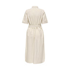 Jacqueline De Yong Abito Donna Beige Lino Cotone con Cintura - AbbiMar