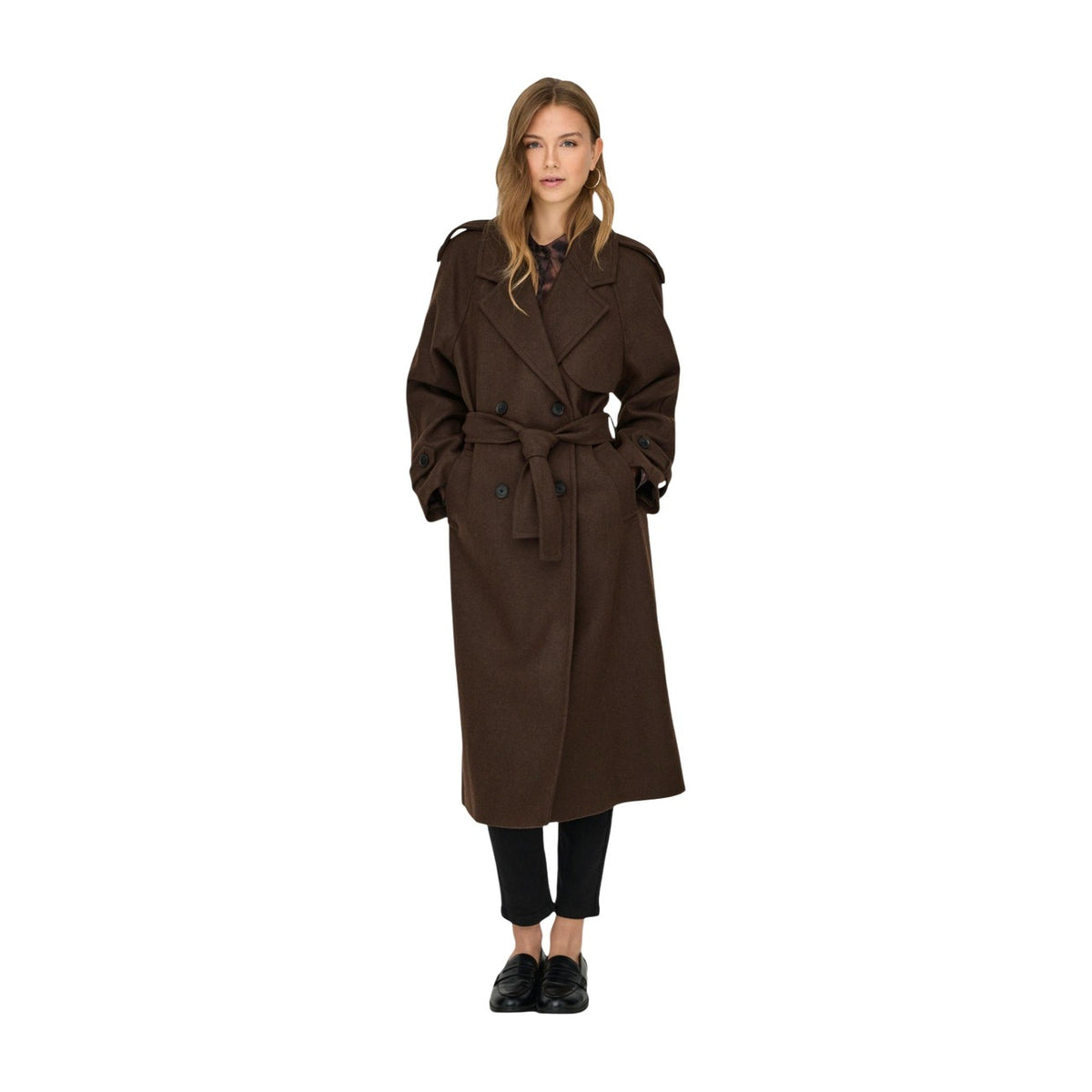 Only Cappotto Donna Nero Lungo con Cintura Only