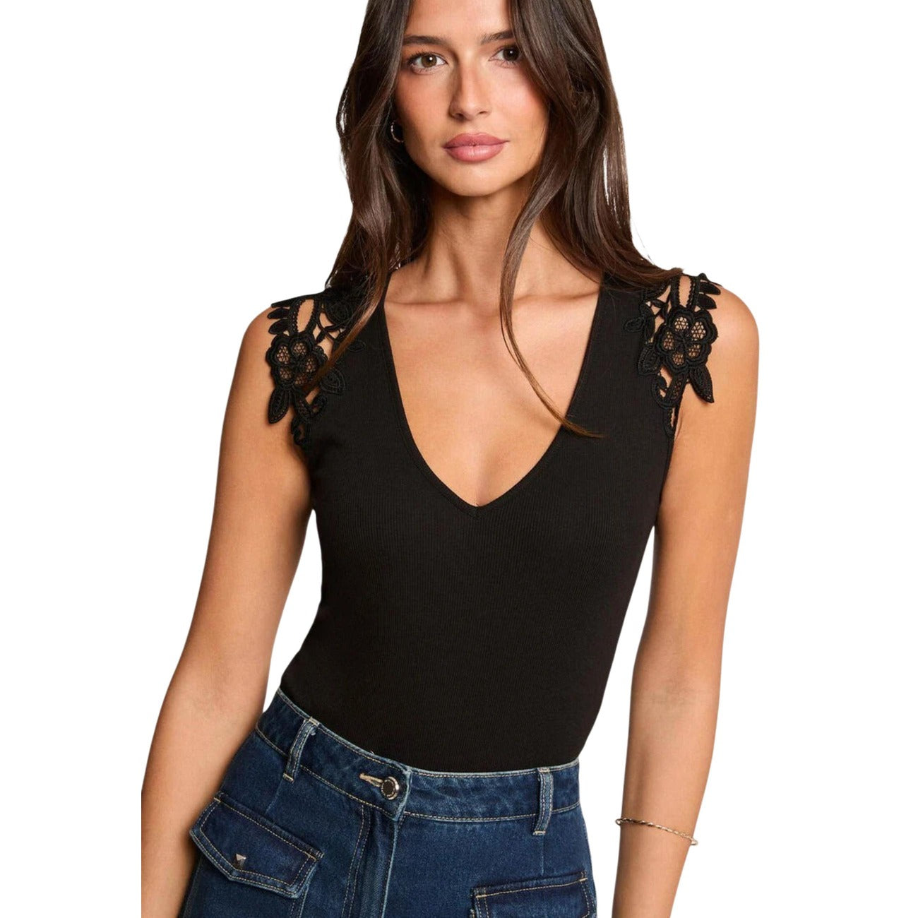 Morgan De Toi Top Donna Nero Smanicato Scollo V - AbbiMar