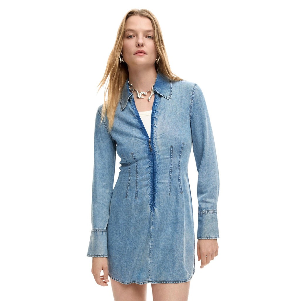 Desigual Abito Donna Azzurro Lyocell Maniche Lunghe - AbbiMar