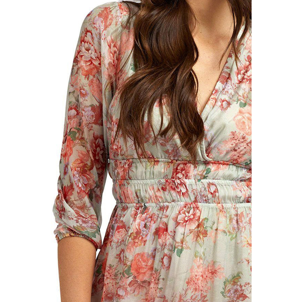 Guess Abito Donna Rosso Floreale Maniche 3/4 Seta - AbbiMar