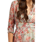 Guess Abito Donna Rosso Floreale Maniche 3/4 Seta - AbbiMar