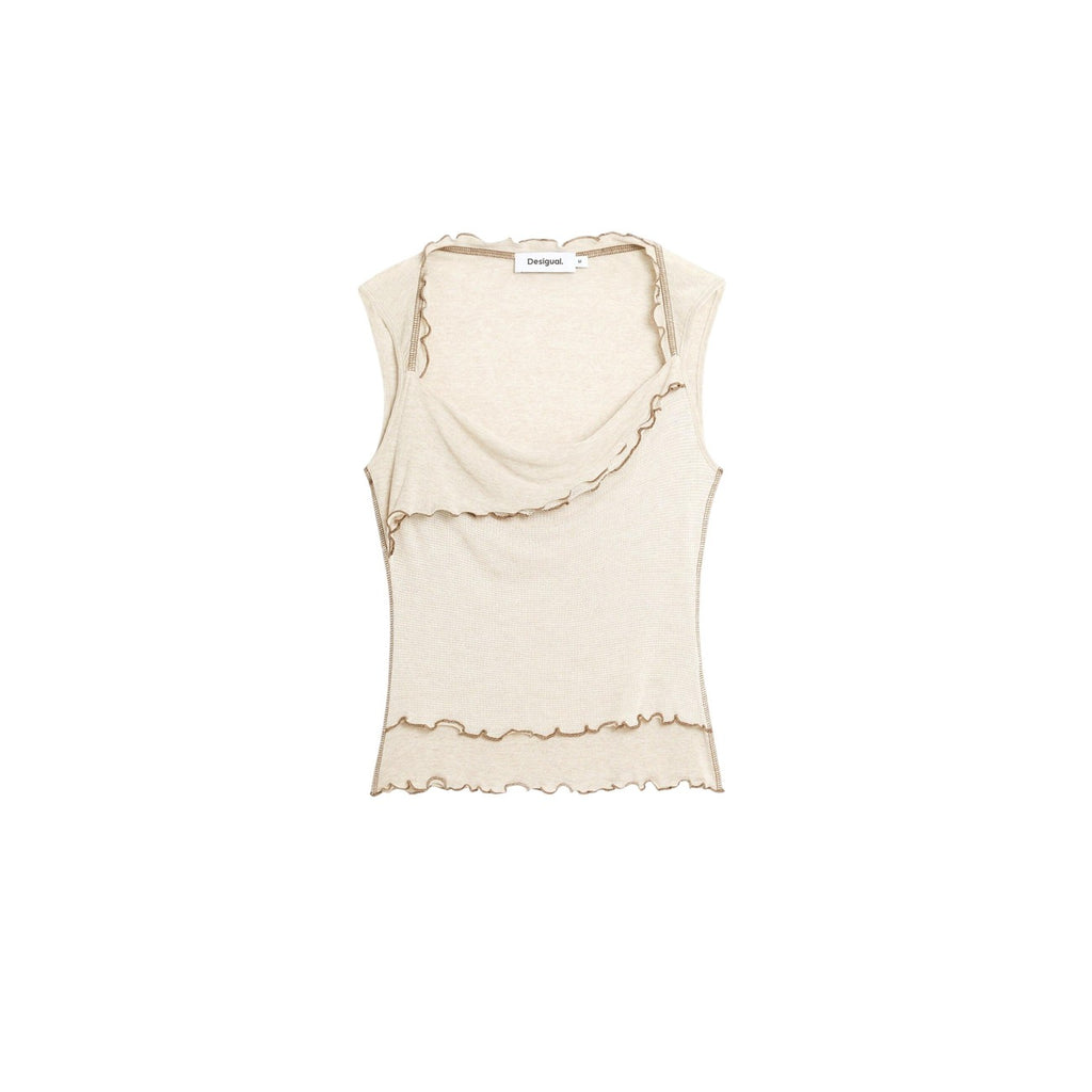 Desigual Top Donna Beige Smanicato Scollo V - AbbiMar