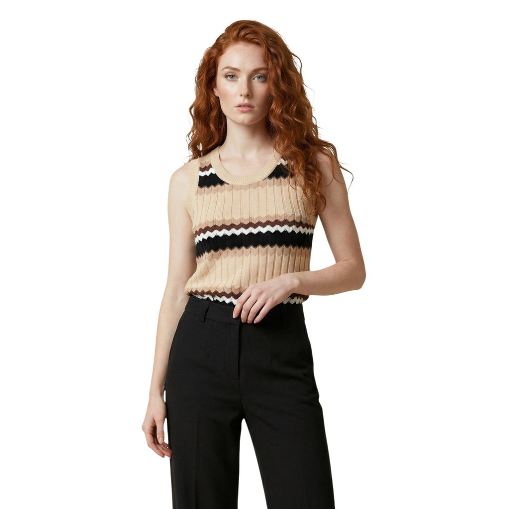 Artigli Top Donna Beige Righe Lurex Smanicato - AbbiMar