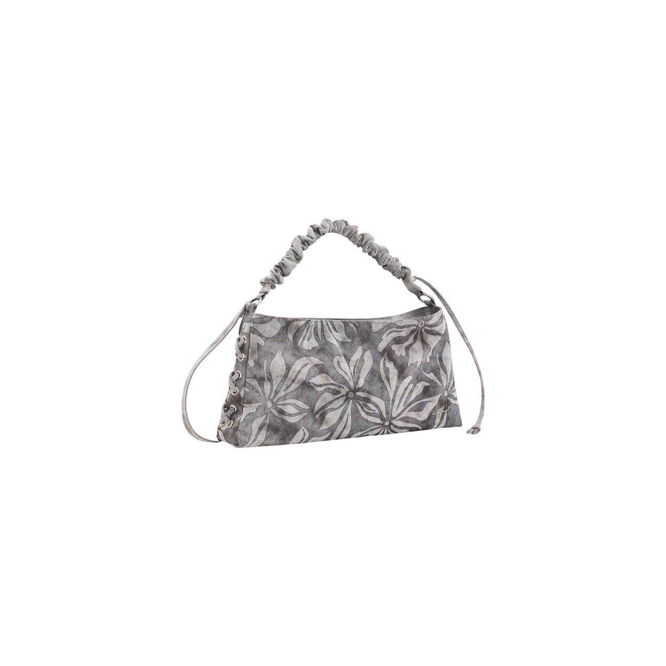 Desigual Borsa Donna Grigio Floreale Cotone Cerniera