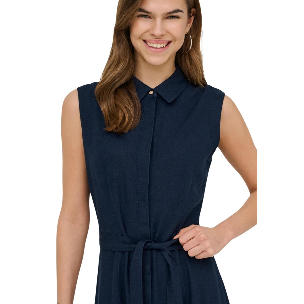 Only Abito Donna Blu Smanicato Lino con Cintura - AbbiMar