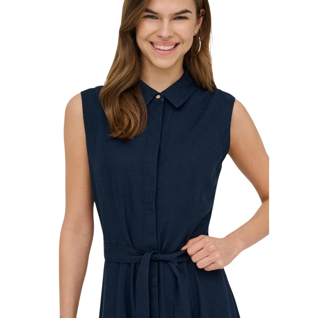 Only Abito Donna Blu Smanicato Lino con Cintura - AbbiMar