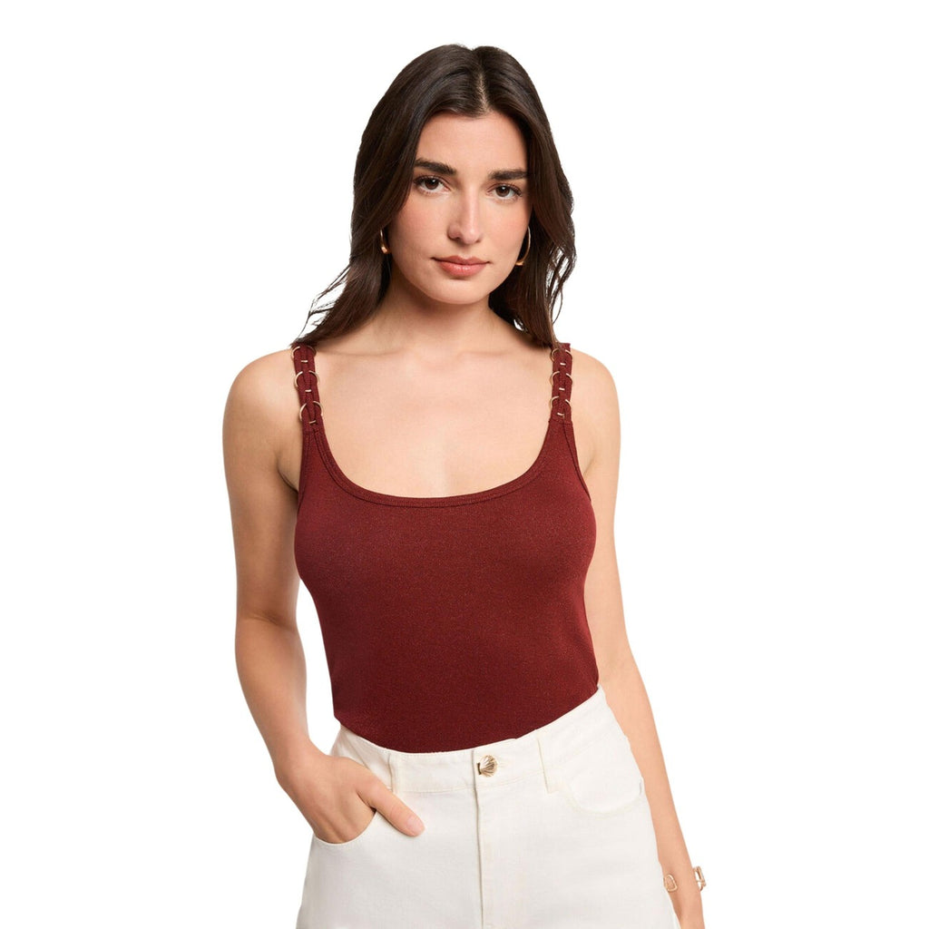 Morgan De Toi Canotta Donna Marrone Spalline Scollo Tondo - AbbiMar