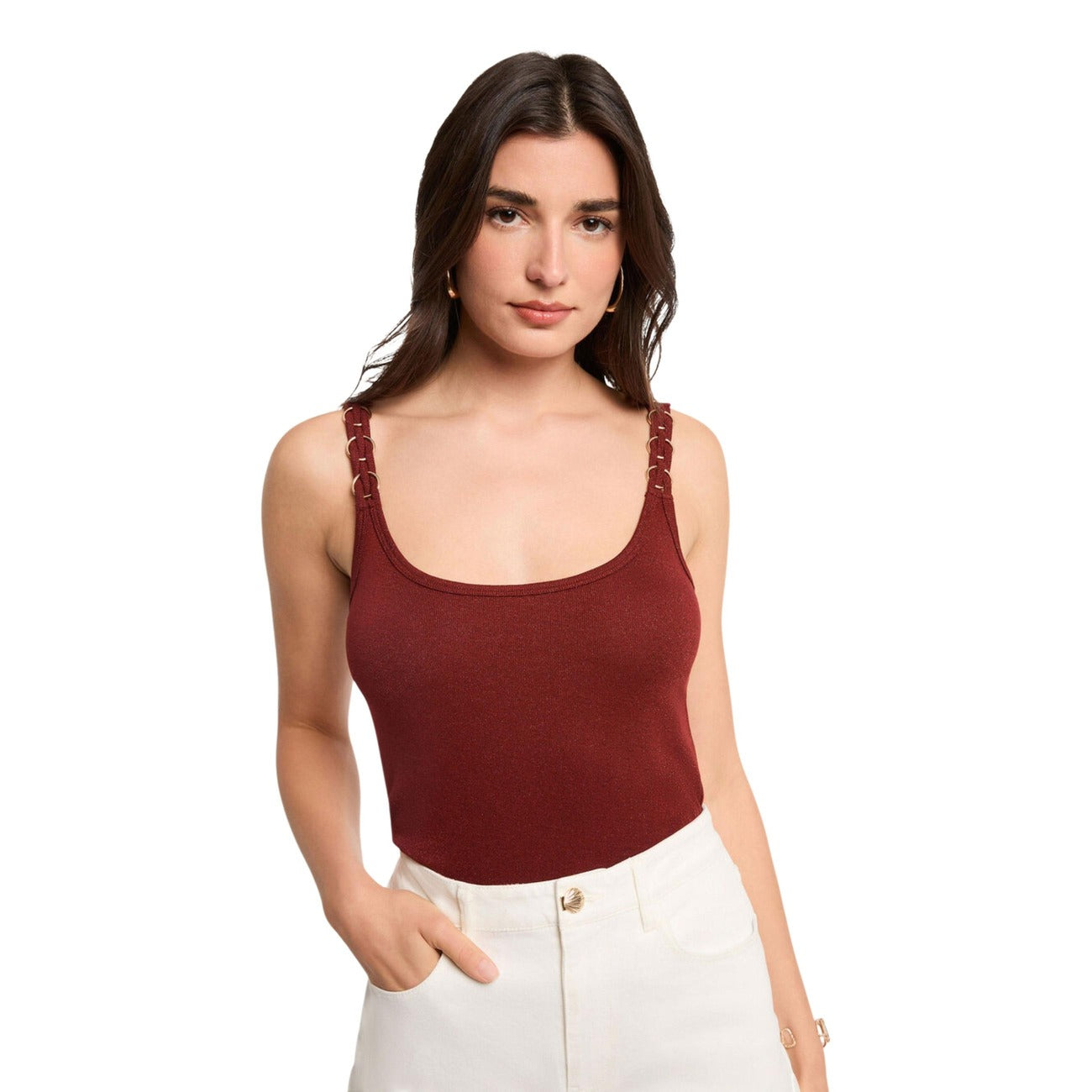 Morgan De Toi Canotta Donna Marrone Spalline Scollo Tondo - AbbiMar