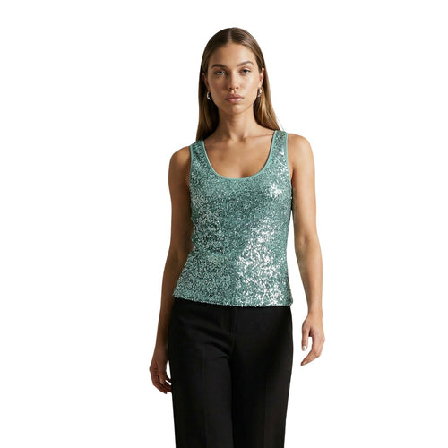 Artigli Top Donna Beige Paillettes Spalline Made in Italy - AbbiMar