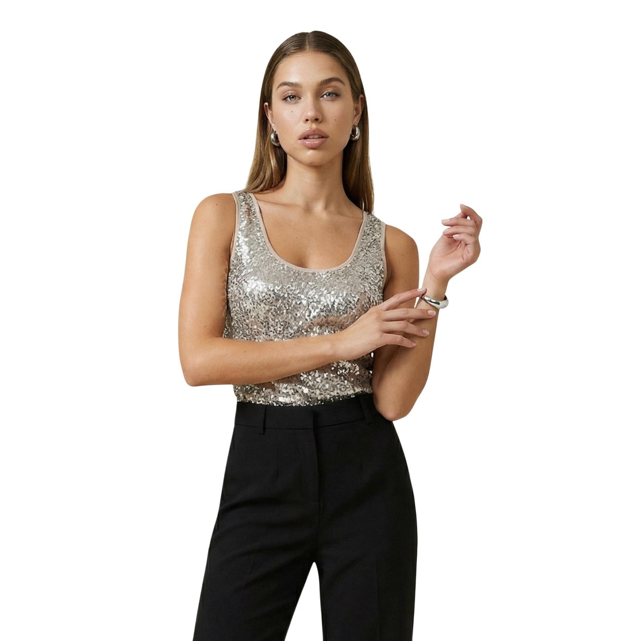 Artigli Top Donna Beige Paillettes Spalline Made in Italy - AbbiMar