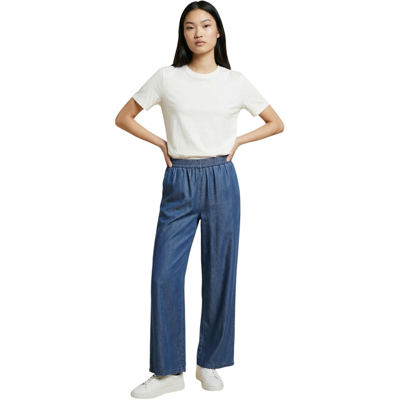 Only Pantaloni Donna Blu Lyocell Tasche Anteriori