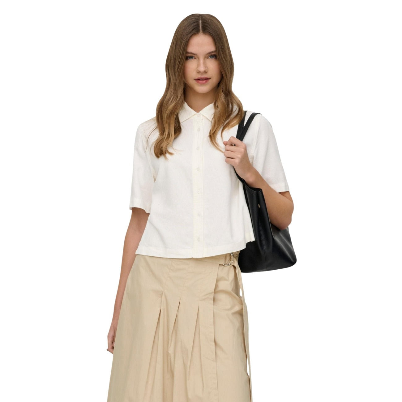 Only Camicia Donna Blu Maniche Corte Lino Viscosa