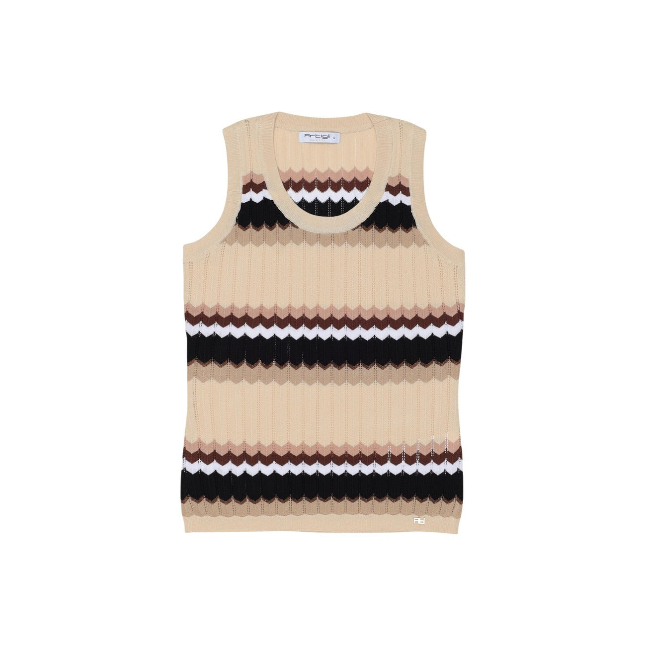 Artigli Top Donna Beige Righe Lurex Smanicato - AbbiMar