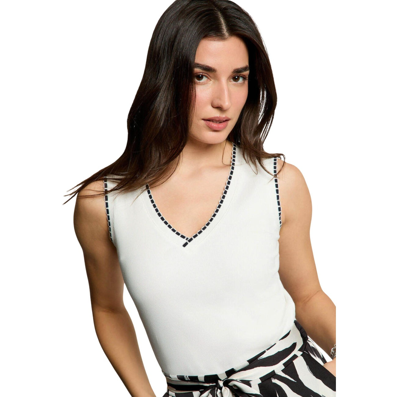 Morgan De Toi Top Donna Nero Smanicato Scollo V - AbbiMar