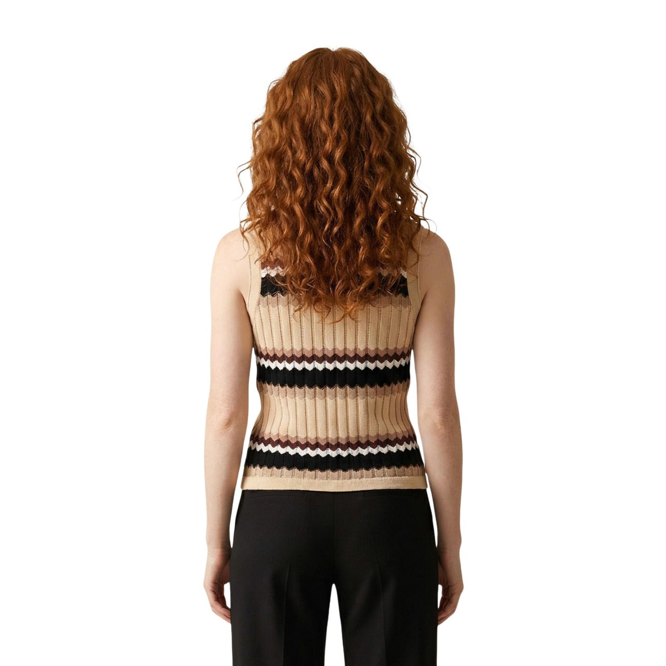 Artigli Top Donna Beige Righe Lurex Smanicato - AbbiMar