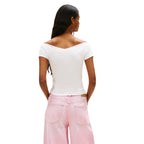 Tommy Hilfiger Jeans Top Donna Beige Scollo Barca Cotone Organico - AbbiMar