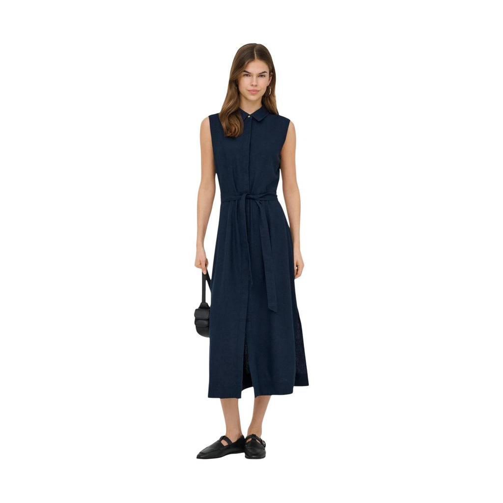 Only Abito Donna Blu Smanicato Lino con Cintura - AbbiMar