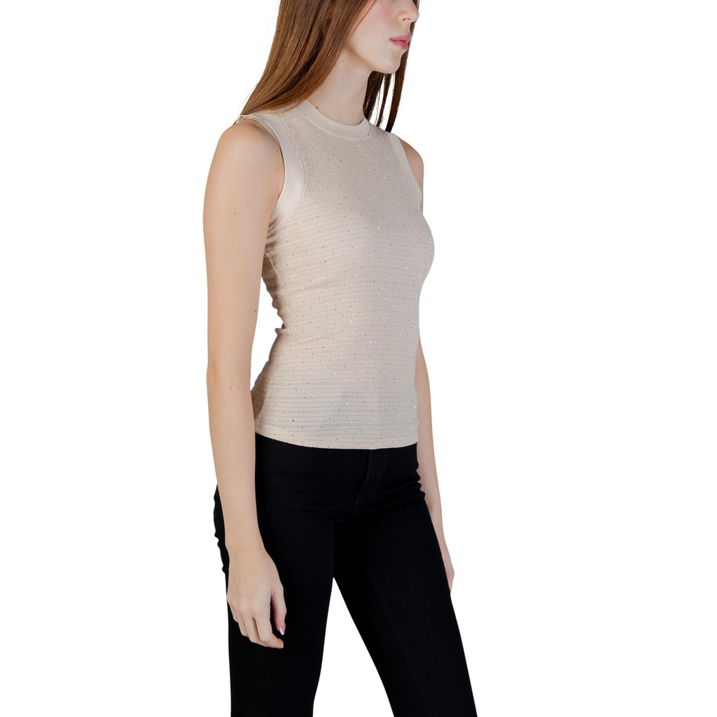 Guess Canotta Donna Beige Smanicato Scollo Tondo - AbbiMar
