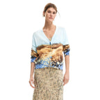 Desigual Cardigan Donna Azzurro Stampa Cotone Maniche Lunghe - AbbiMar