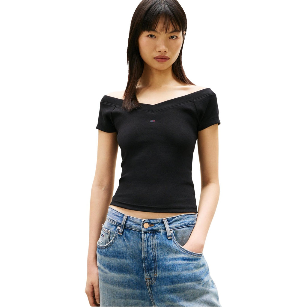 Tommy Hilfiger Jeans Top Donna Beige Scollo Barca Cotone Organico - AbbiMar