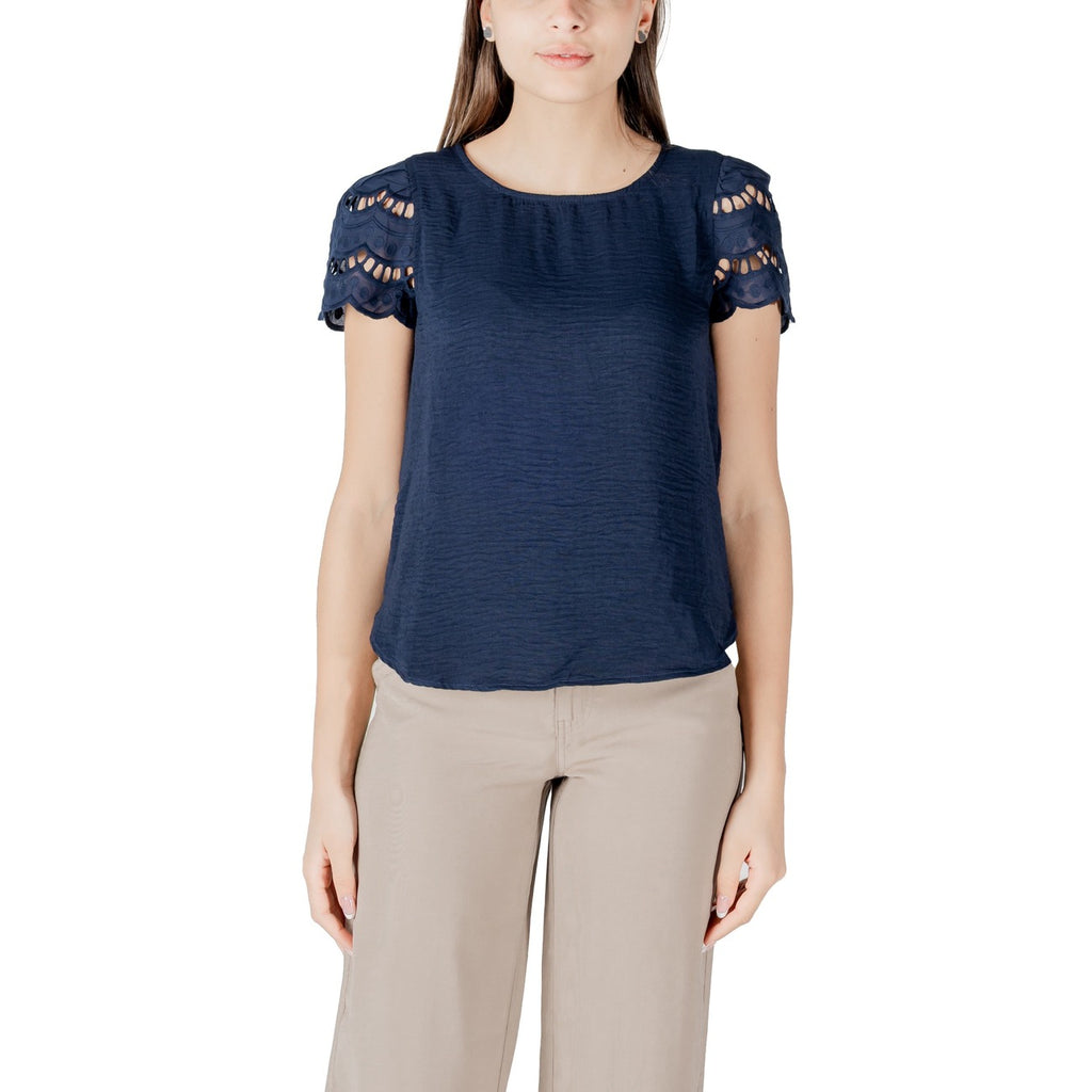 Jacqueline De Yong T-Shirt Donna Blu Maniche Corte - AbbiMar