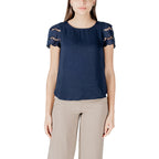 Jacqueline De Yong T-Shirt Donna Blu Maniche Corte - AbbiMar